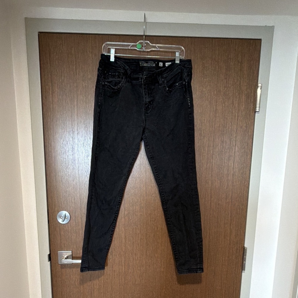Women's Miss Me Black Dark Wash Skinny Denim Jeans 5-Pocket Mid Rise Size 32